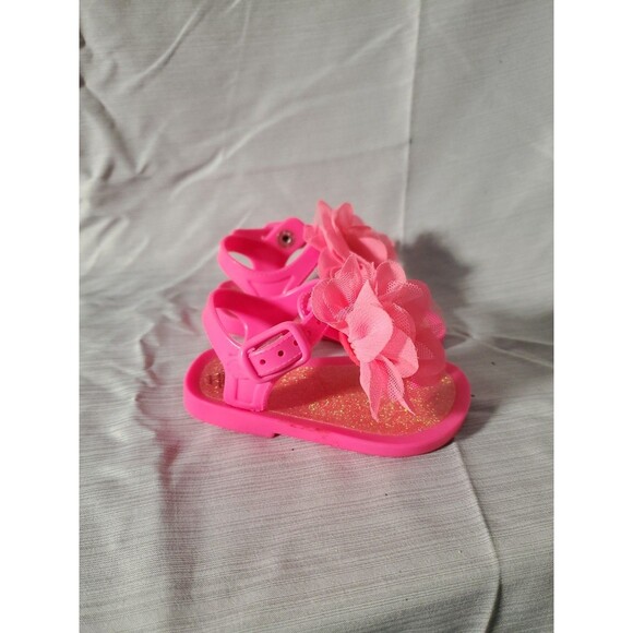 Baby Girl Hot Pink Jelly Sandals W/Flower (Size 3) Spring/Summer/Easter/Beach - Picture 4 of 16